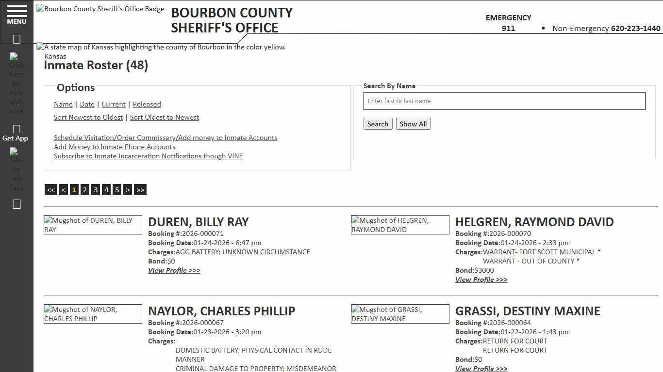 Inmate Roster - Current Inmates Booking Date Descending - Bourbon County KS Sheriff’s Office