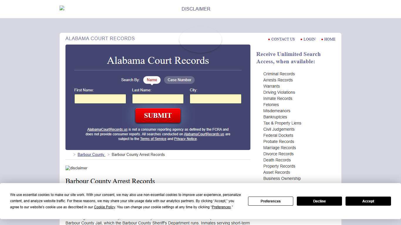 Barbour County Arrest Records AlabamaCourtRecords.us